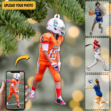 Personalized Football Player Ornament with Custom Photo – Unique Gift for Football Lovers