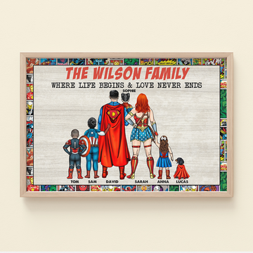 Family Where Love Never Ends Personalized   Canvas Print, Gift For Families
