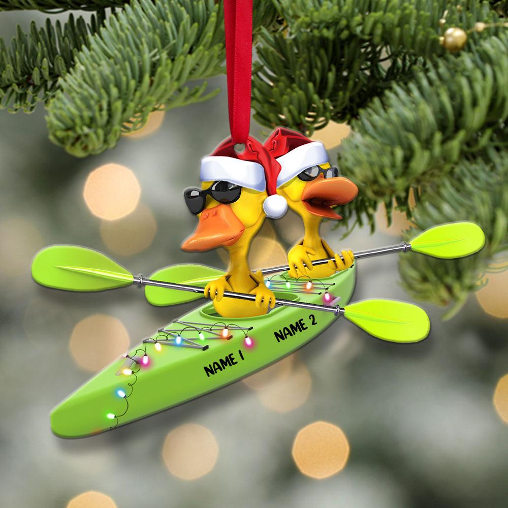 Kayaking Ducks - Personalized Christmas Flat Ornament - Christmas Gift For Couple