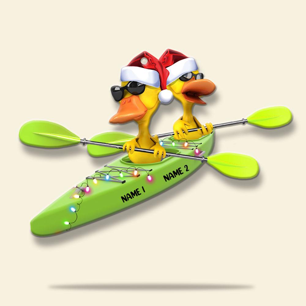 Kayaking Ducks - Personalized Christmas Flat Ornament - Christmas Gift For Couple
