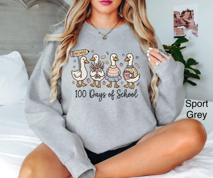 Goose 100 Days Of School Sweatshirt Teacher Shirt 100th Day of School Goose Top Teacher Gift 100th Day Of School Celebration Shirt