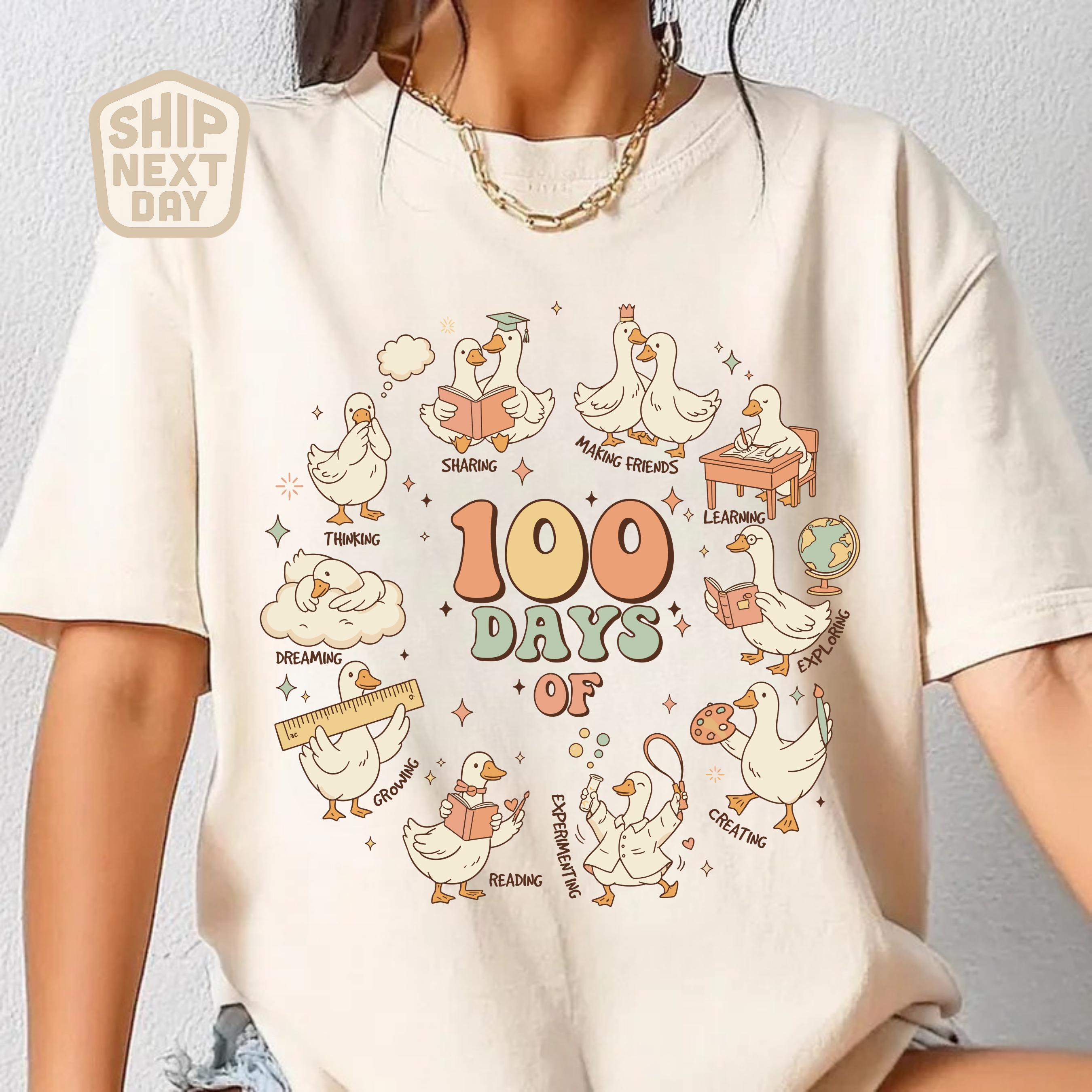 100 Days of School Goose Teacher Shirt, Cute Classroom Goose Tee, Funny 100th Day Teacher Shirt, 100 Days Shirt, Elementary Teacher Gift