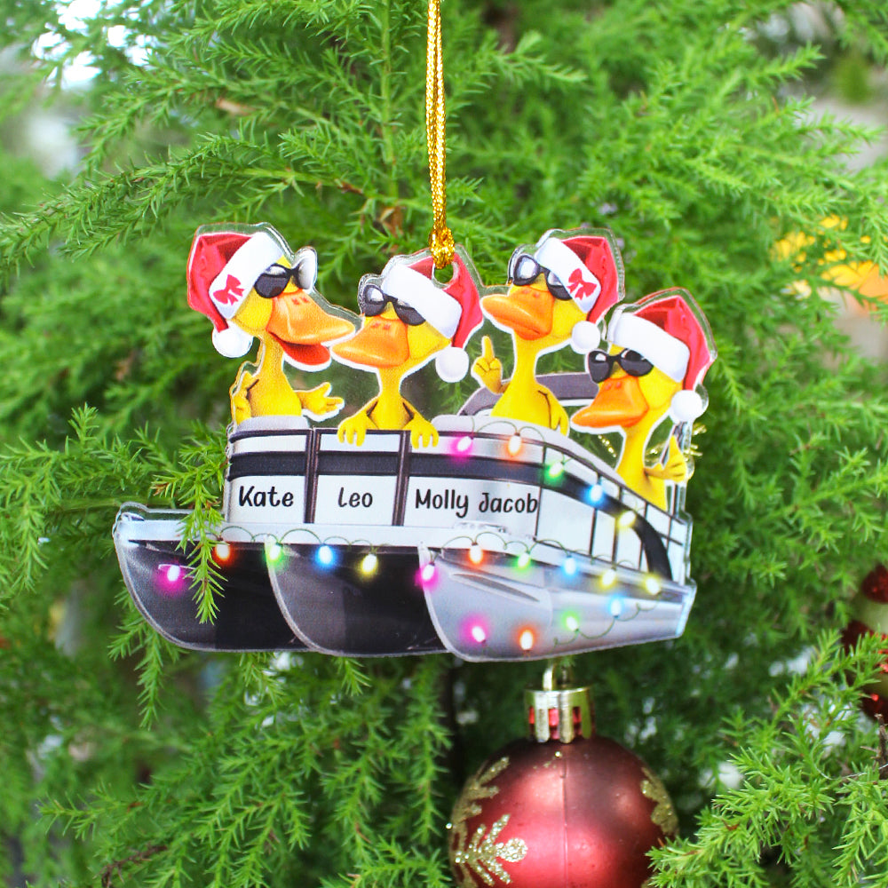 Pontoon Duck Couple - Personalized Christmas Ornament - Christmas Gift For Pontoon Lovers