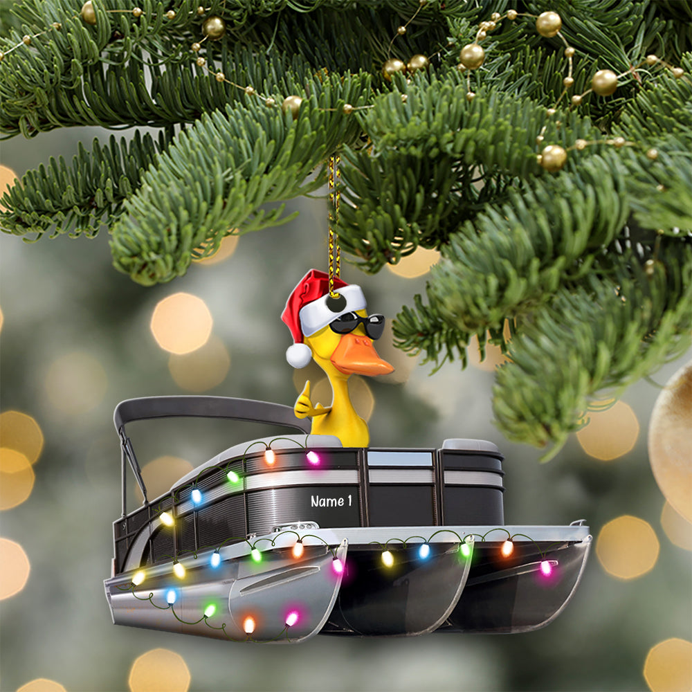 Pontoon Ornaments - Duck Family on Boat - Personalized Christmas Gifts For Pontoon Lovers