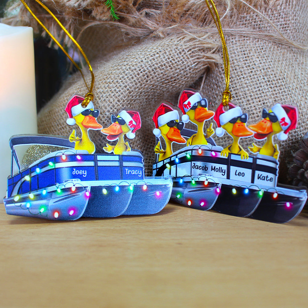 Pontoon Duck Couple - Personalized Christmas Ornament - Christmas Gift For Pontoon Lovers