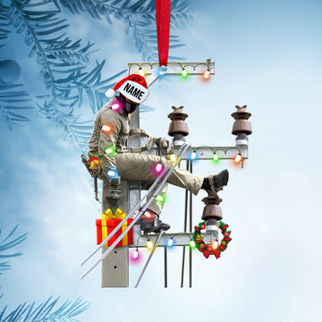 Lineman On Pole -  Personalized Christmas Ornament For Lineman