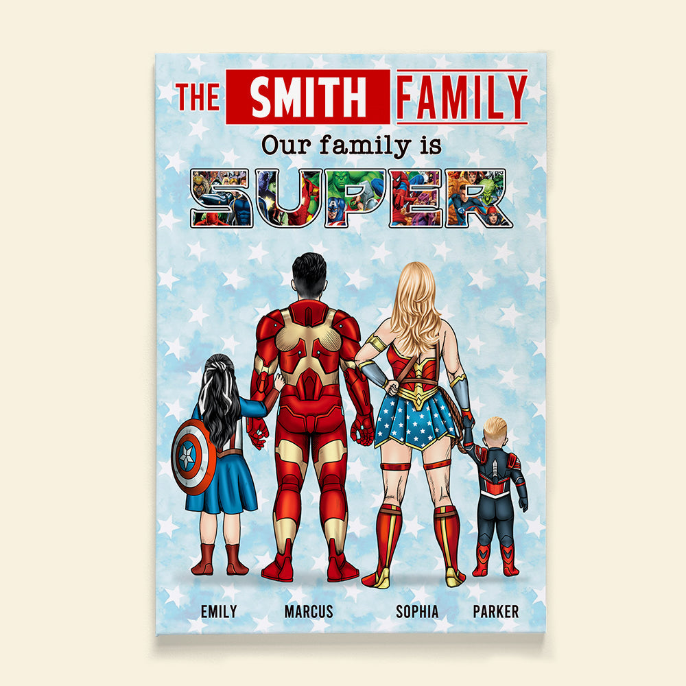 Our Family Is Super - Personalized Canvas Poster - Gifts For Father, Mother