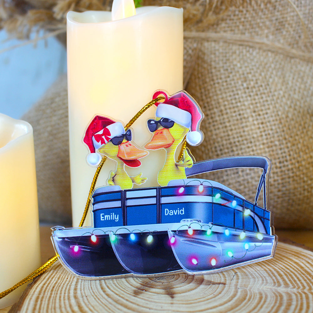 Pontoon Duck Couple - Personalized Christmas Ornament - Christmas Gift For Pontoon Lovers