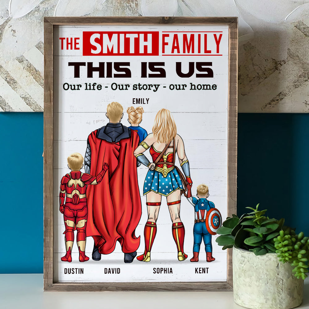 Super Family - Our Life - Our Story - Our Home, Personalized Canvas Print For Mom and Dad