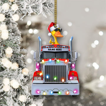 Custom Gifts For Trucker Ornament Cute Duck With Reindeer Truck, Christmas Light 04qhqn0110