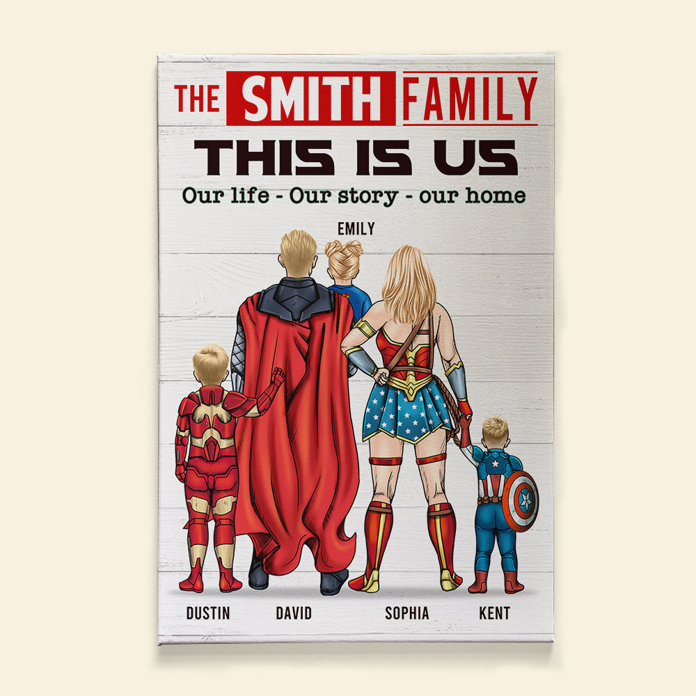Super Family - Our Life - Our Story - Our Home, Personalized Canvas Print For Mom and Dad